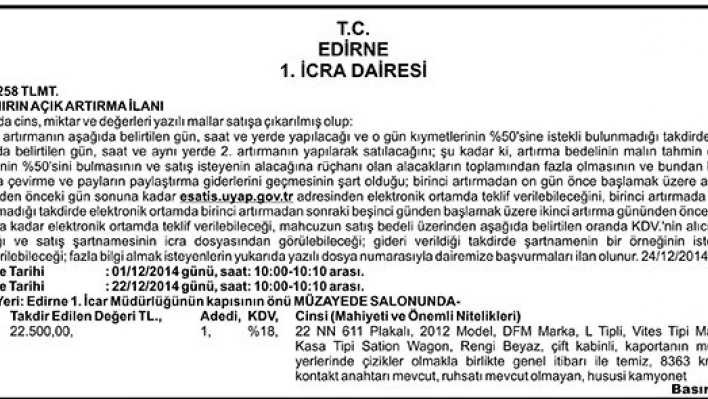 T.C. Edirne 1. İcra Dairesi