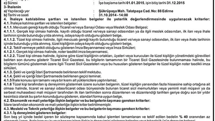 YEMEK HİZMETİ ALINACAKTIR