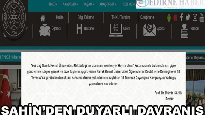 Rektörden duyarlı davranış