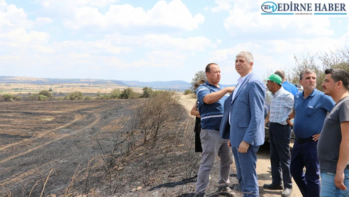 Bayazıt, Keşan'da yanan buğday ekili tarlalarda incelemede bulundu