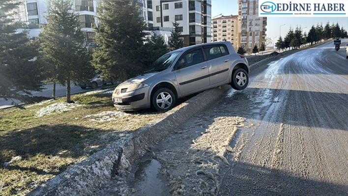 Buzda kayan araç ağaca çarparak durabildi