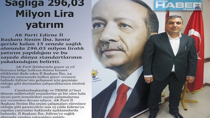 Sağlığa 296,03 Milyon Lira yatırım