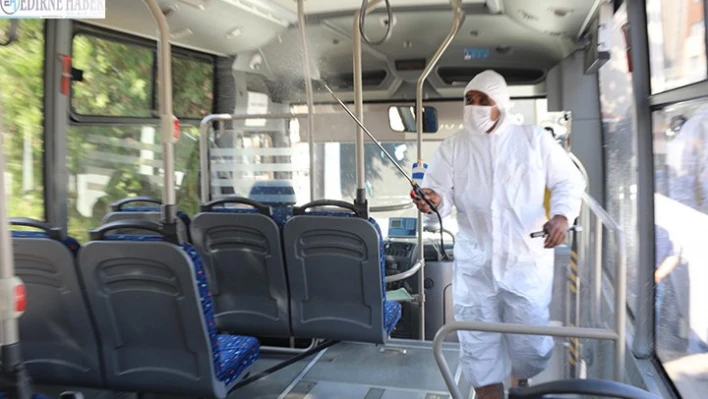 Edirne'de toplu taşıma araçları dezenfekte edildi