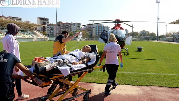 Damarı yırtılan hasta hava ambulansıyla sevk edildi