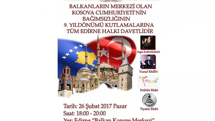 Kosova Kutlamasını, Edirne Belediyesi yapacak