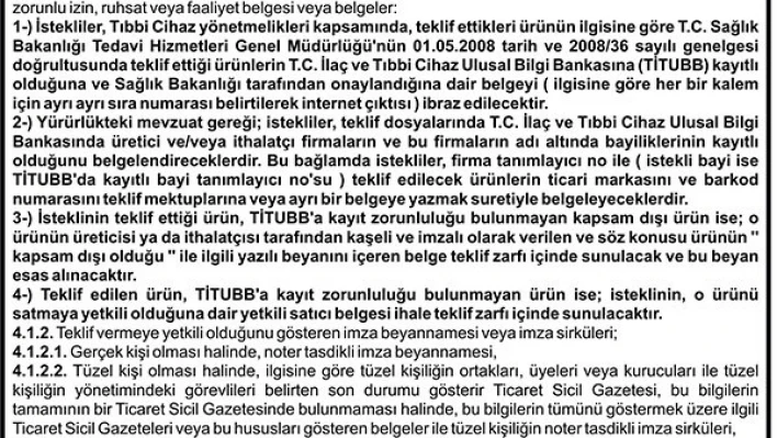 TIBBİ MALZEME ALIMI 3 KALEM