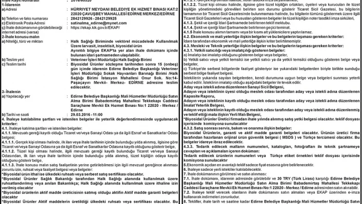 EDİRNE BELEDİYESİ MALİ HİZMETLER MÜDÜRLÜĞÜ SATINALMA BİRİMİ