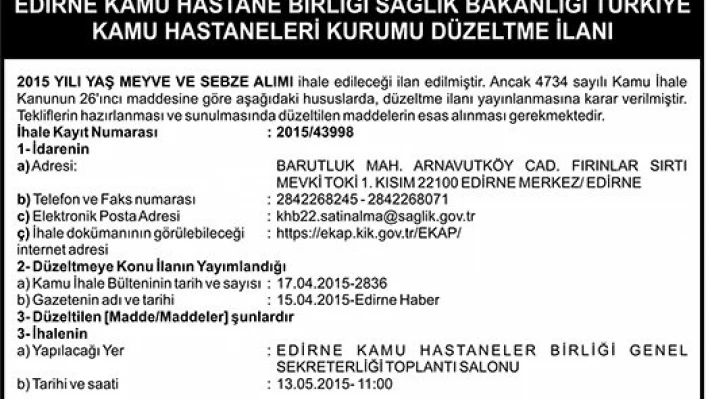 DÜZELTME İLANI