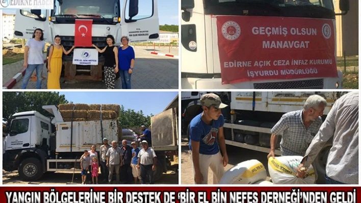 Yangın bölgelerine bir destek de â€˜Bir El Bin Nefes Derneği'nden geldi