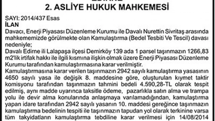 T.C. Edirne 2 Asliye Hukuk Mahkemesi
