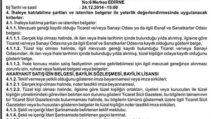 Akaryakıt alımı İHALE İLANI