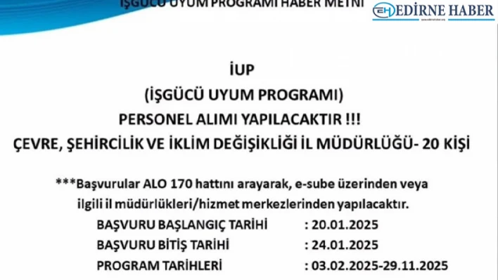 Edirne'de 20 Kişiye Yönelik İşgücü Uyum Programı Düzenleniyor