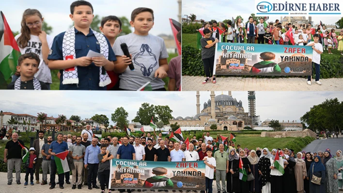 Edirne'de çocuklar İsrail'in Filistin'e yönelik saldırılarını protesto etti