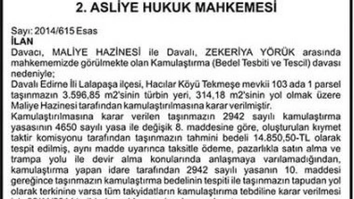 Kamulaştırma İlanı