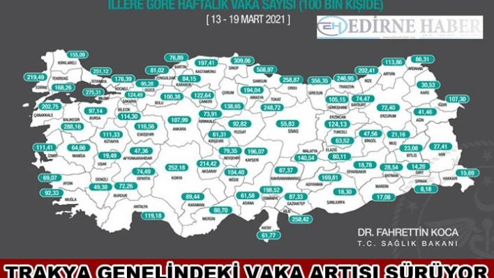 Trakya genelindeki vaka artışı sürüyor