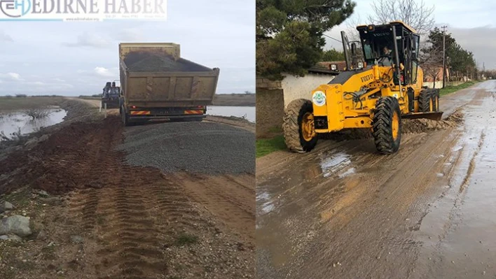 Sağanak ve taşkından zarar gören yollar onarılıyor
