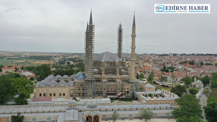 Restorasyondaki Selimiye Camisi'nde ana kubbe çalışmaları bitti