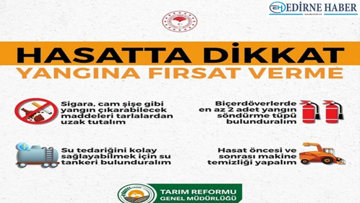 Tarım İl Müdürlüğü'nden hasat dönemi uyarısı