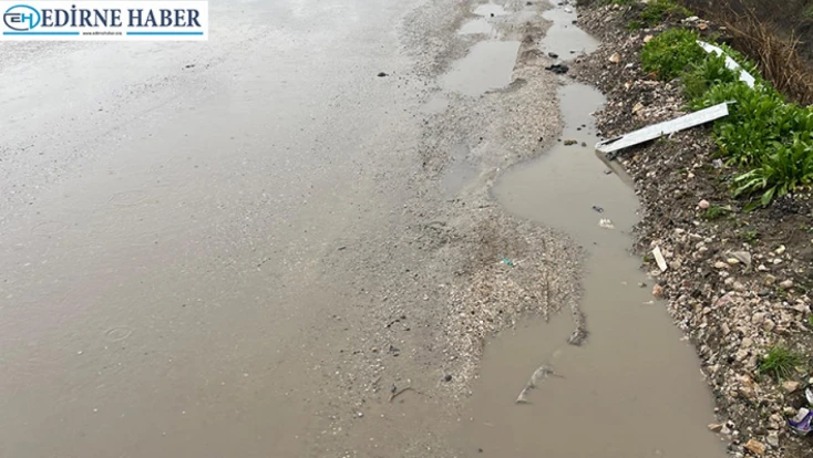 Edirne’de yağmur sonrası yollar göle döndü