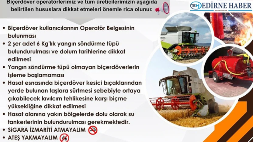 Tarım ve Orman İl Müdürlüğü'nden hasat sezonu uyarısı