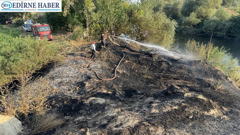 Tunca Nehri kenarında çıkan yangın söndürüldü