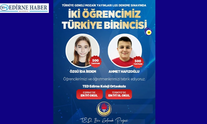 TED Edirne Koleji'nden çifte Türkiye birinciliği